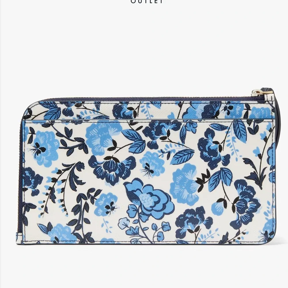 Kate Spade Lucy Vase Floral Medium L Zip Wristlet Blue Multicolor / vase floral